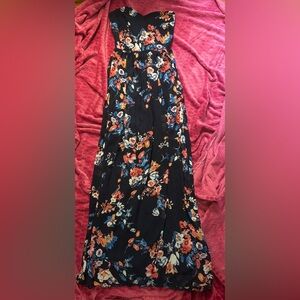 Bershka Floral Strapless Dress - Black and Blue